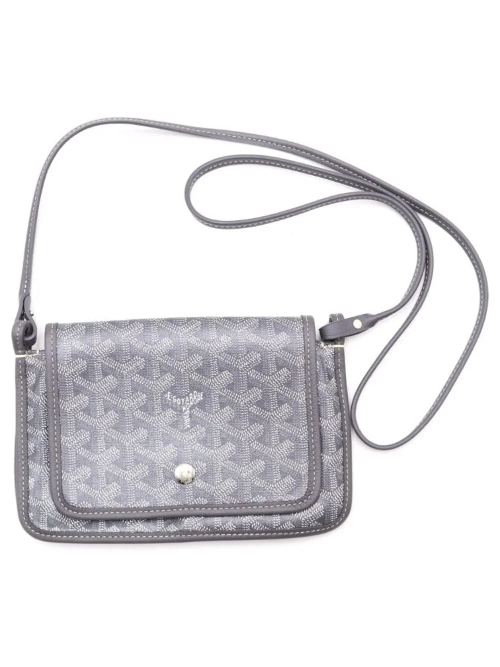 Goyard Plumet Canvas Leather Shoulder Bag Pouch Wallet Silver Gray